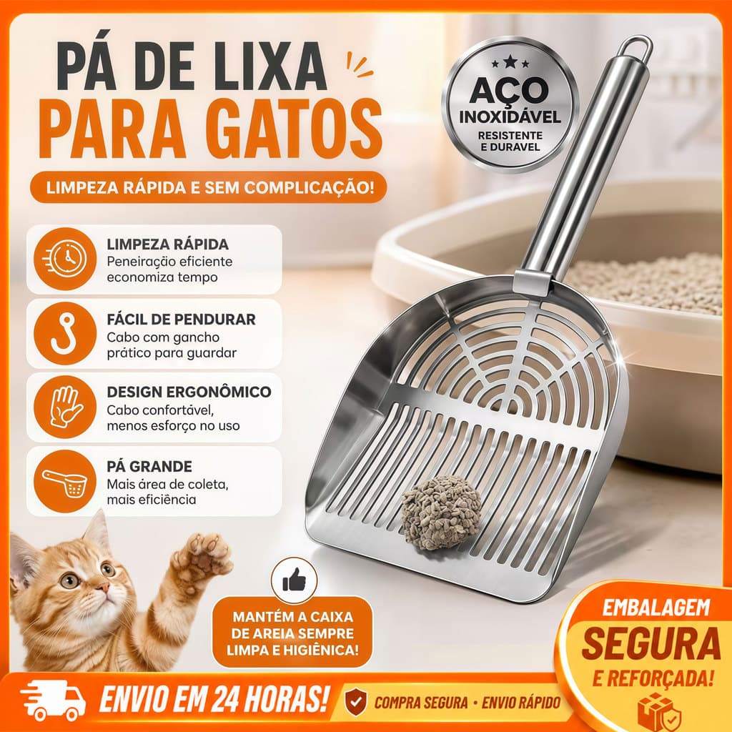 Peneira Higiênica para Caixa de Areia de Gato em Aço Inoxidável | Pá Coletora Grande Pet