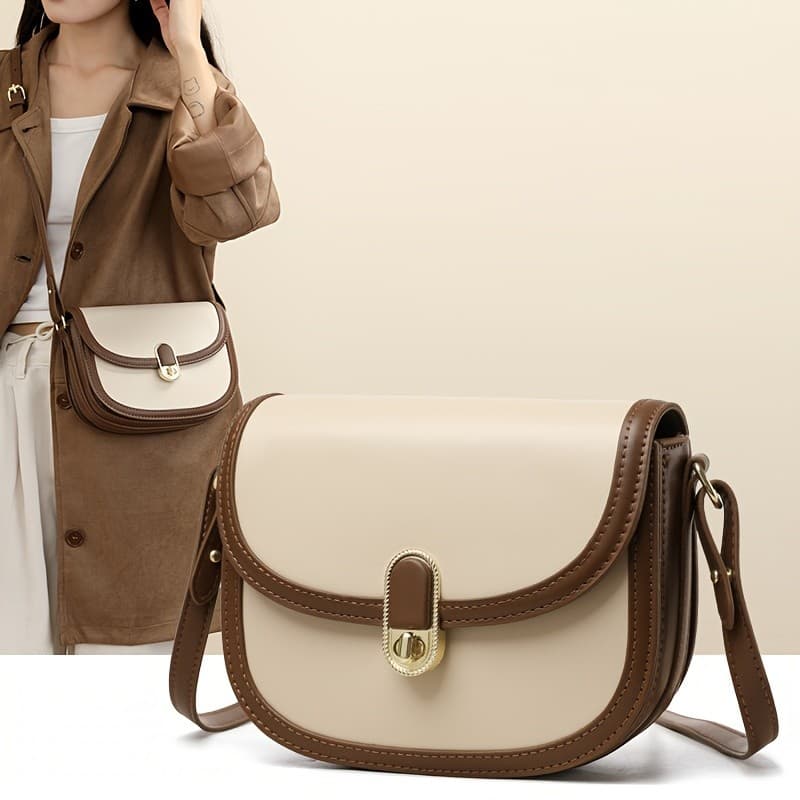 Bolsa mensageiro feminina retrô elegante em cor contrastante
