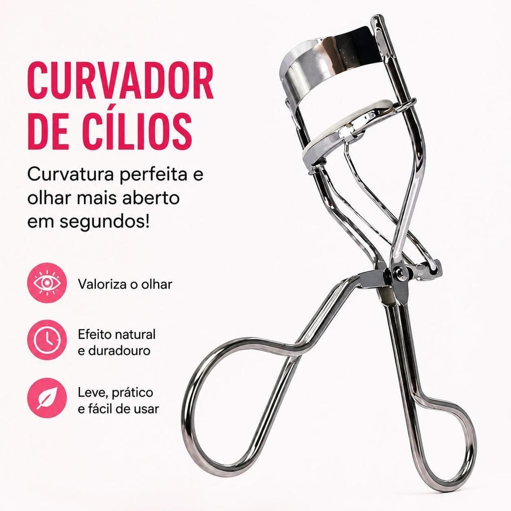 Curvador de Cílios Profissional com Almofada de Silicone Metálico Ergonômico 10 cm x 6 cm para Maquiagem Diária
