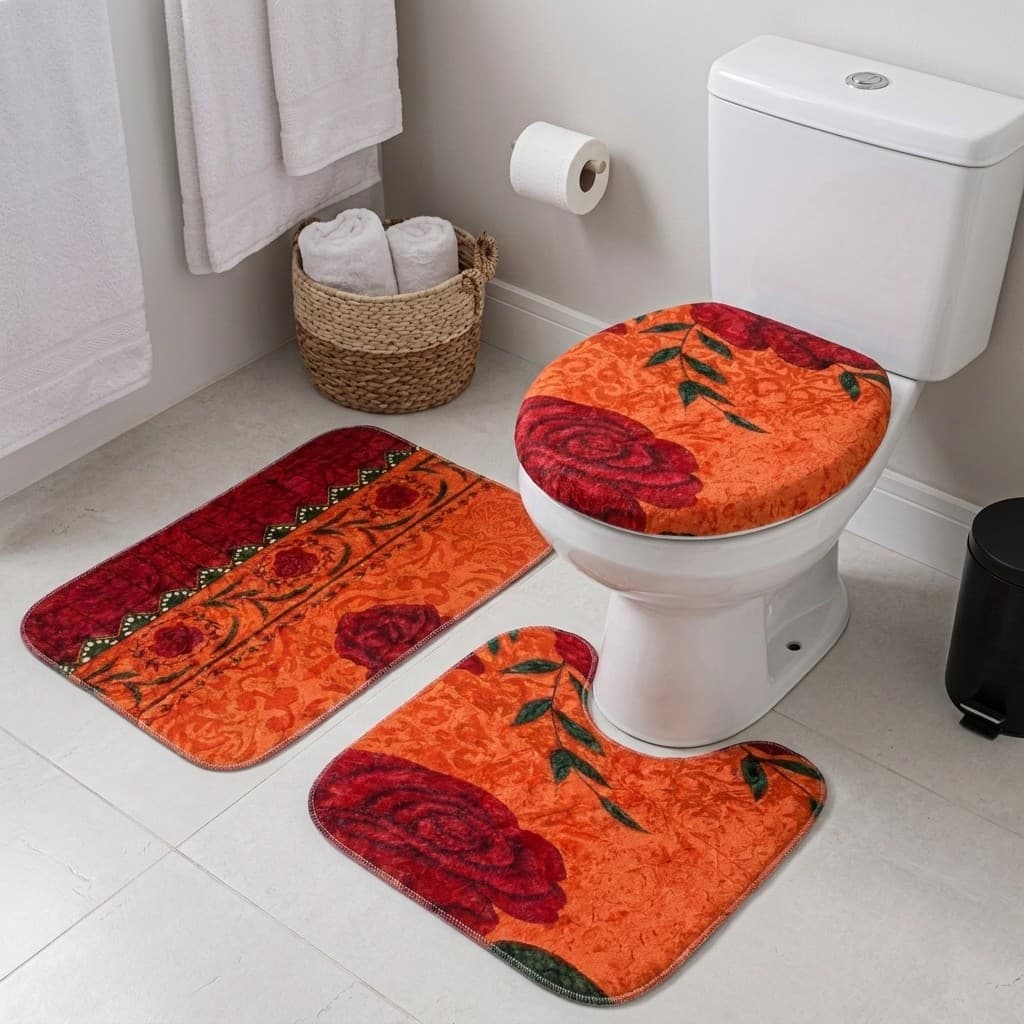 Kit 3 Peças Tapete Banheiro Antiderrapante Estampa Floral