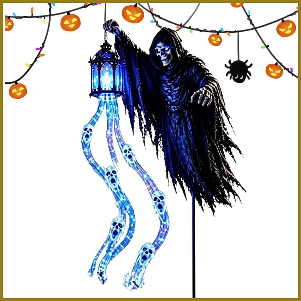 Estaca De Jardim De Halloween Com Lanterna Esqueleto Morte LED Quintal Decoração Horror Lâmpada Ao Ar Livre Arte Para Pá