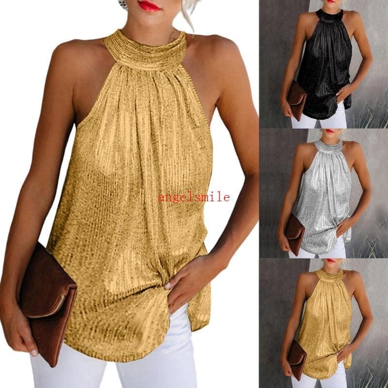Ace Moda Feminina Sólida Halter Sem Mangas Verão Casual Camis Crop Tops