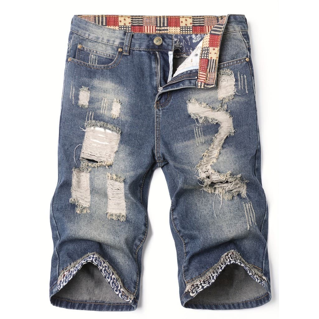 Shorts jeans masculinos verão rasgado calças masculinas Slim-fit europeu americano shorts retos desgastados calças mascu