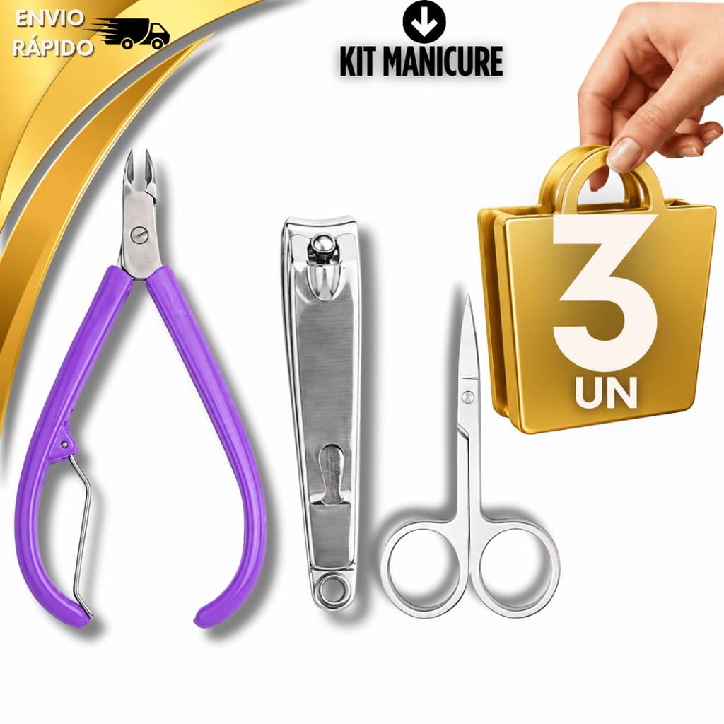 Kit Manicure Alicate Cutícula Tesourinha e Cortado de Unha Cortes Preciso Manicure Salão Beleza Praticidades