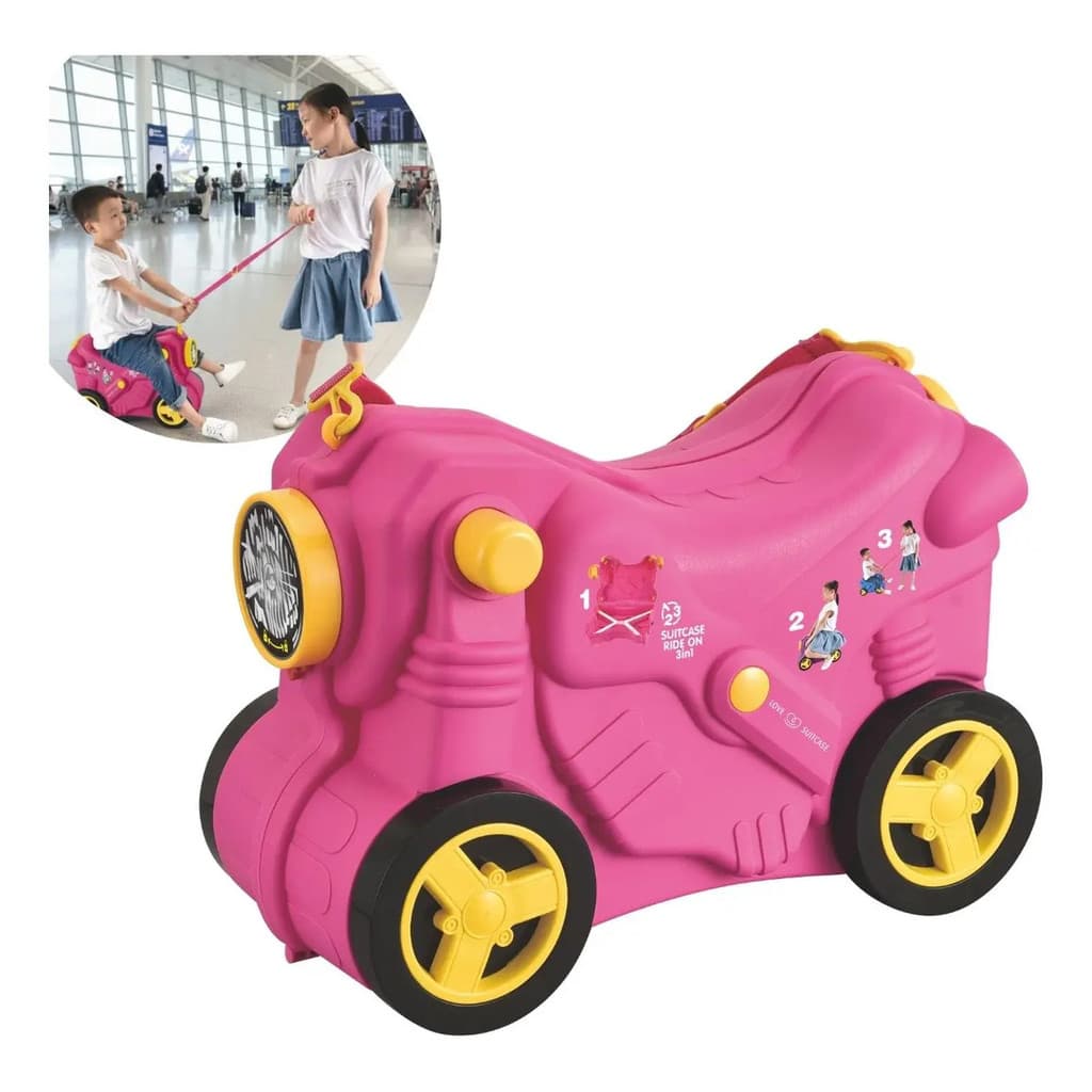 Mala De Viagem Infantil Rodinhas 2em1 Moto Rosa Importway