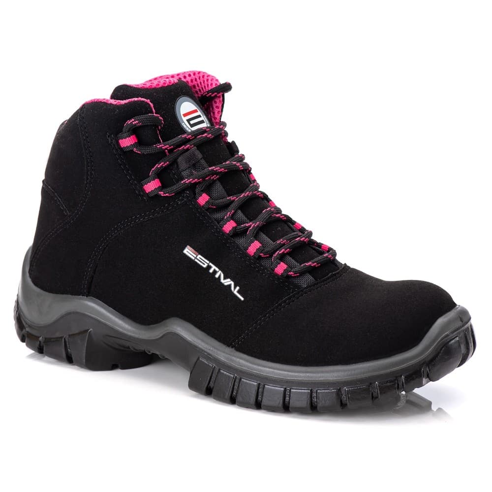 Bota de Segurança em Microfibra Preto e Rosa Estival - Brinde Palmilha PU - PVC CA 44558