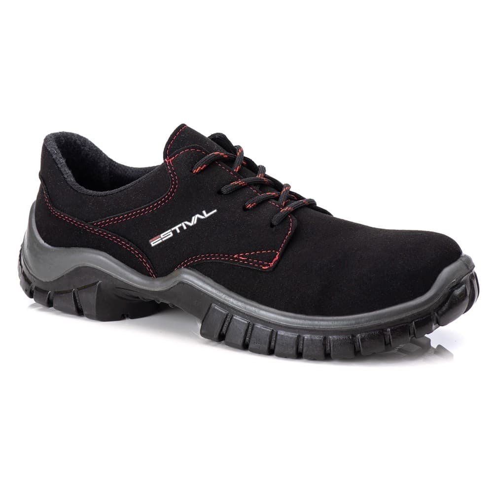 Sapato de Segurança em Microfibra Estival Preto e Vermelho - Brinde Palmilha PU - PVC CA 50880