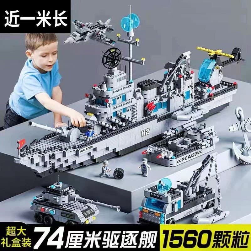 1600 pçs blocos de construção Lego Super grande porta-aviões militar Cruiser navio de guerra menino montado brinquedo pr