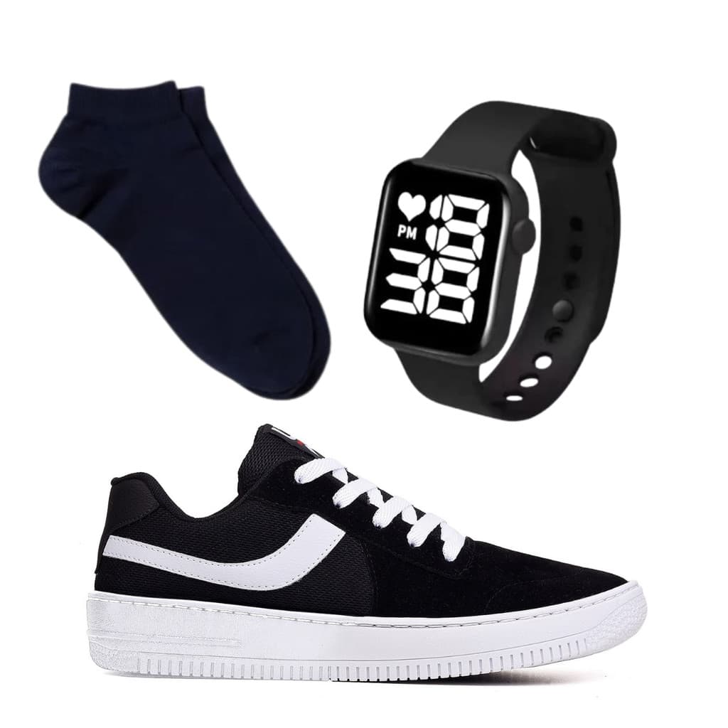 Kit Tênis Relógio e 1 Par de Meia Masculino DK Skatista Original Confortável