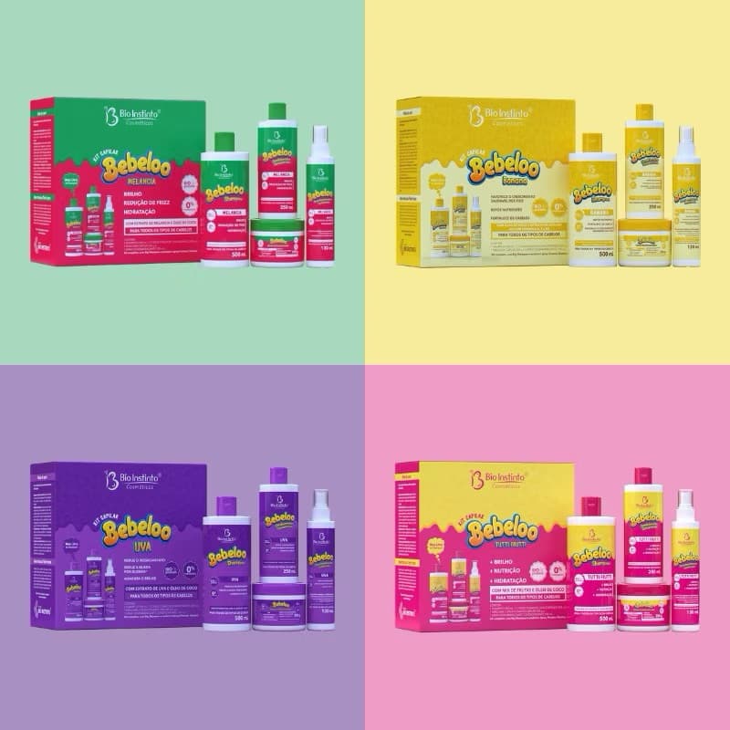 Kit com 4 Itens Tratamento Capilar Bebelo Tutti Frutti Uva Banana e Melância