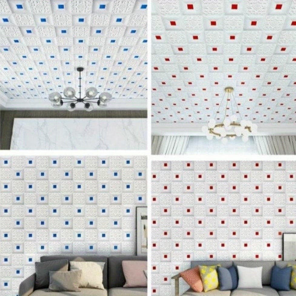 Kit-20pcs Placa Painel 70x70 cm Espessura 3mmParede e Teto Espuma AutoAdesivo Impermeável Clássico