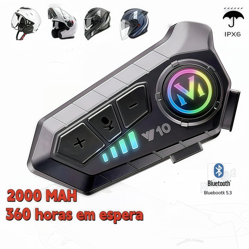 Fone de Ouvido de Capacete Moto Bluetrooth Controle De Voz Y10 IPX6 à prova d'água Intercom