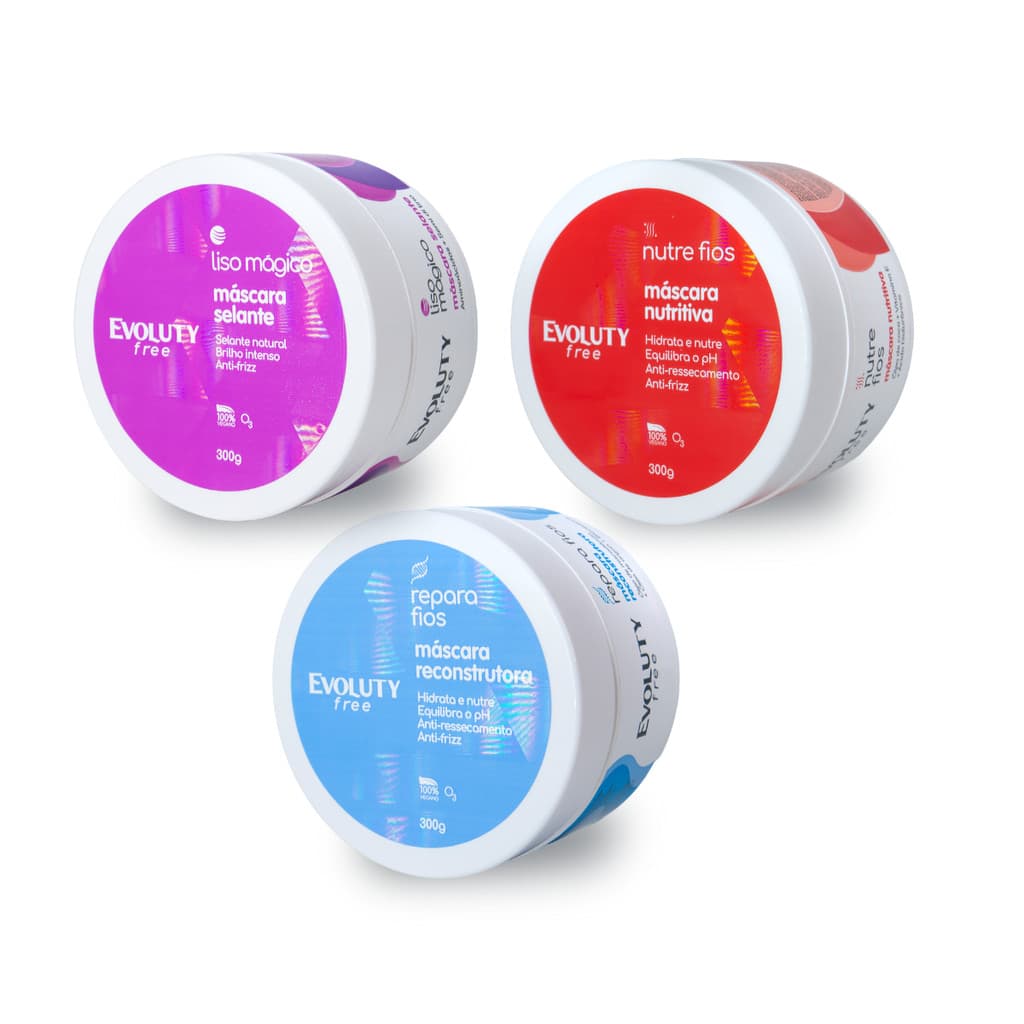 Kit Cronograma Capilar Cabelos Lisos Evoluty Free 3 Produtos Nutrição Reconstrução Hidratação