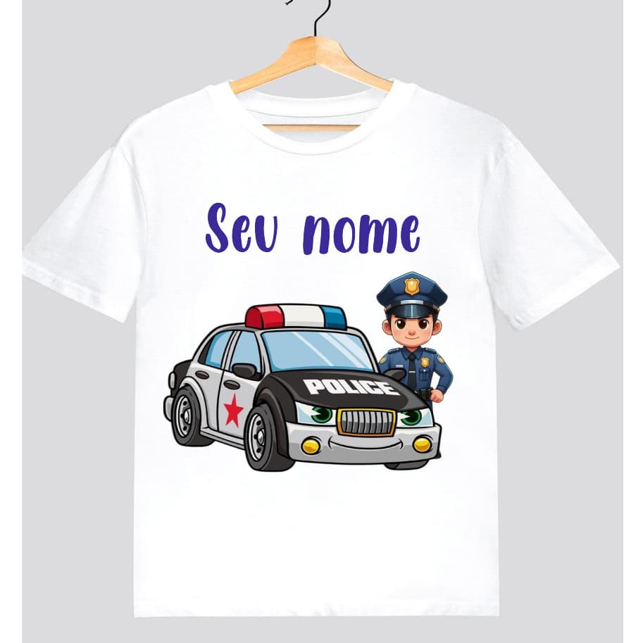 Camisa Camiseta Camisa  Policia Blusa Infantil Carro Policial Com Nome Premium Envio Imediato