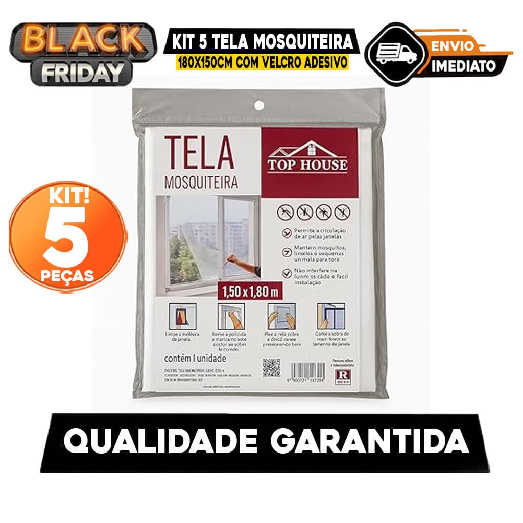 KIT 5 Tela Mosquiteira GRANDE para Janela 1,80x1,50m - Proteção Eficiente Contra Mosquitos e Insetos