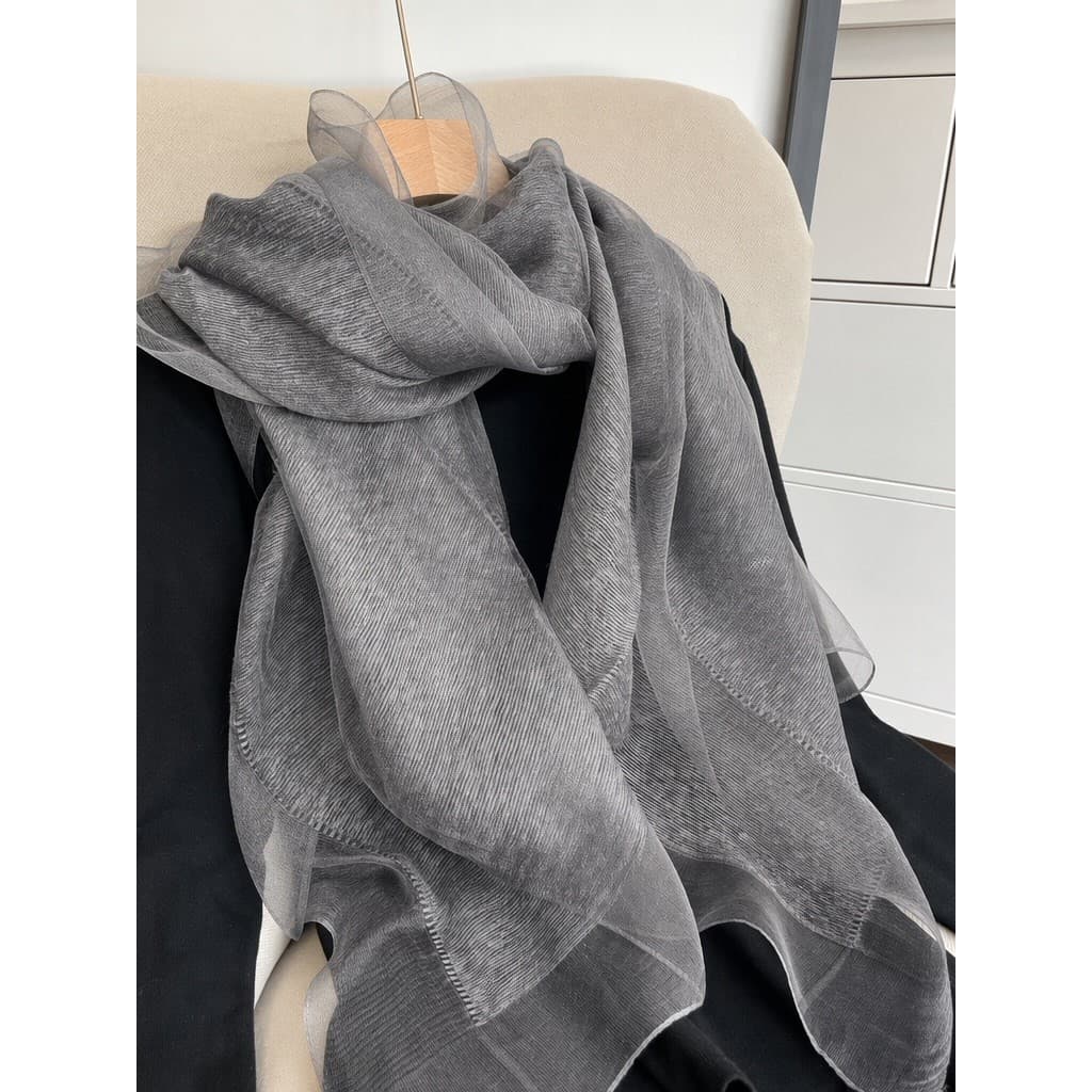 Elegante prata cinza-Mulberry seda gaze cachecol leve dupla camada misturada xale cachecol feminino primavera verão ar c