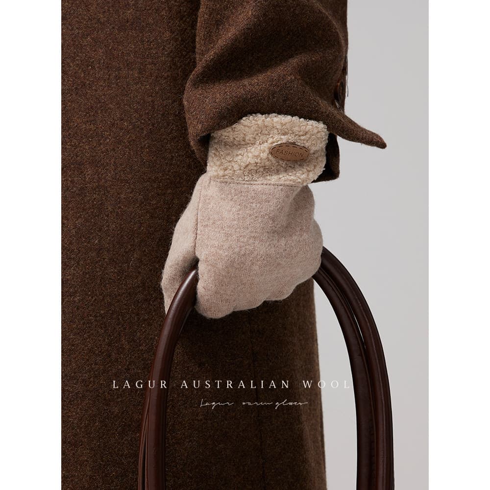 < Lamb Fleece} Luvas de lã espessadas de lã simples para dirigir manter o calor dividido dedo equitação à prova de vento