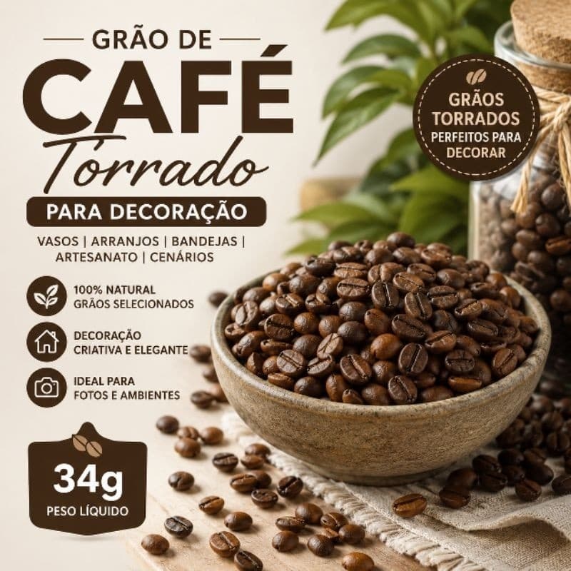 Grão de Café Torrado para Decoração 34g Natural Artesanato Vasos Arranjos Enfeites