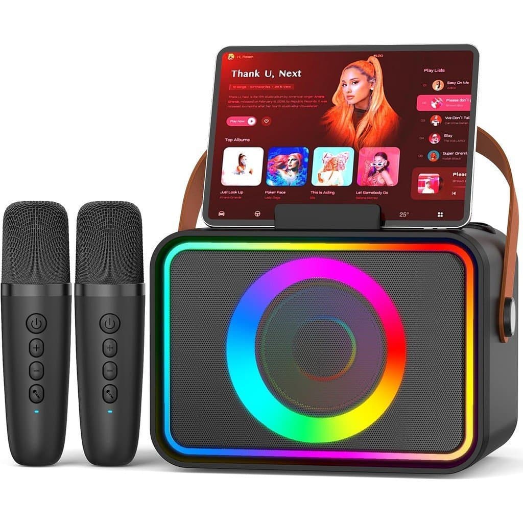 Adequado para adultos e crianças, gravador de karaoke, vem com dois microfones, alto-falante Bluetooth portátil ORWH.