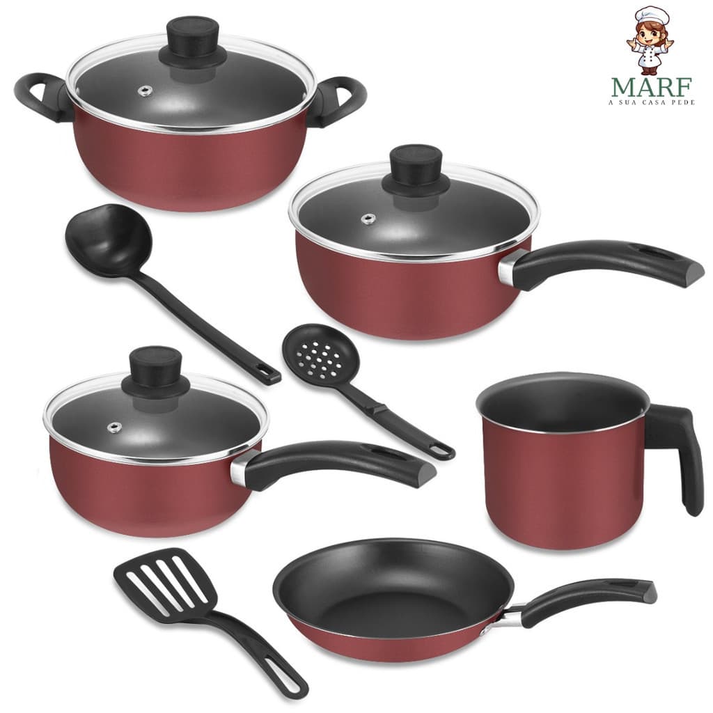 Conjunto de Panelas MARF 8 Peças Antiaderente – Kit Completo com Tampas de Vidro para Cozinha Moderna