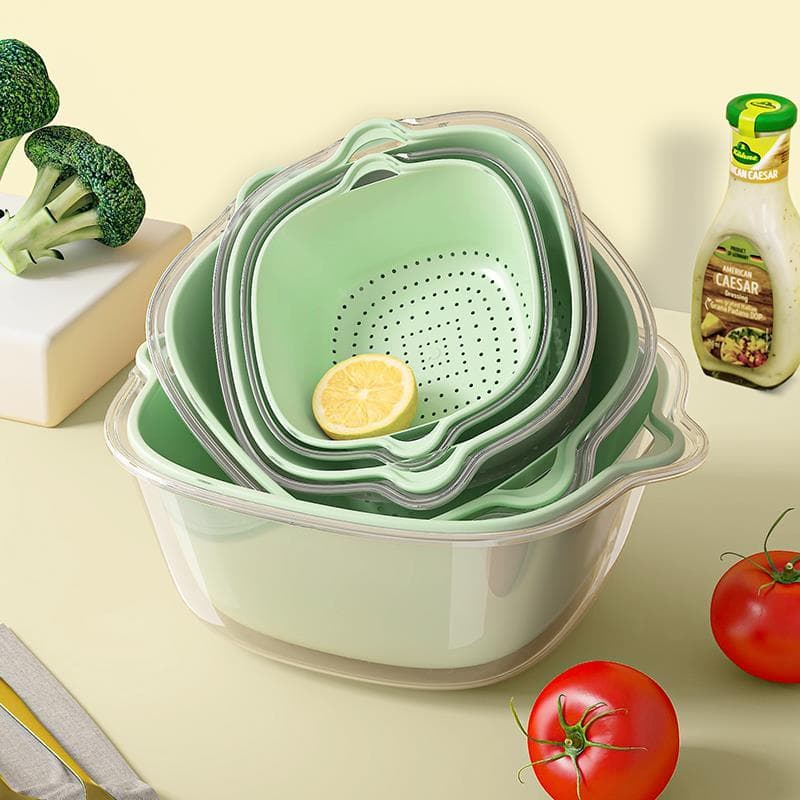 Bacia de lavagem de vegetais de camada dupla de qualidade alemã cesta de drenagem conjunto de oito peças cozinha domésti