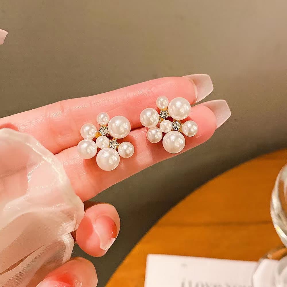 | kit brinco aço inoxidável | 【cartelas de brincos feminino】 ✡Coreano coreano Super fada Retro pérola flor brincos femin