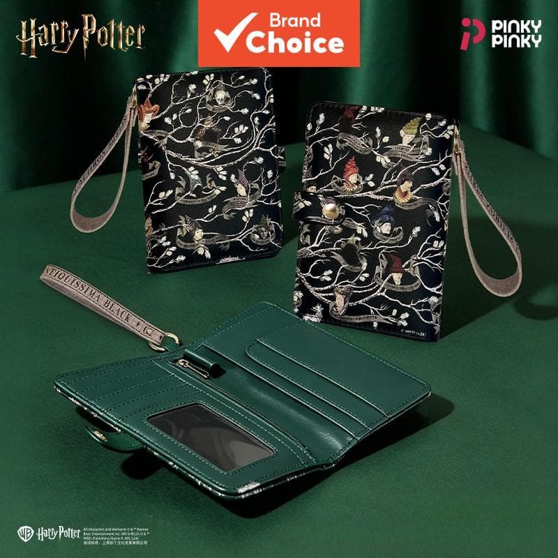 Porta-cartões Harry Potter Autorizado, Carteira de Passaporte da Família Preta em Couro PU com Cordão, para Uso Diário,
