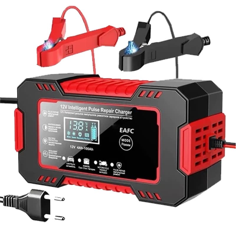 Carregador de Bateria Automotivo Inteligente 12V com Display Digital – Carregamento Automático e Reparo por Pulso