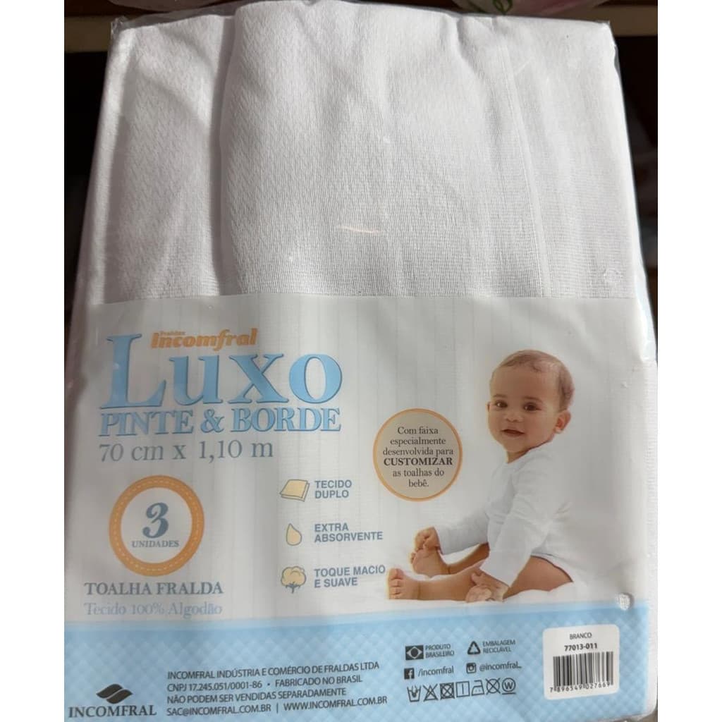 Super Toalha Fralda Luxo Pinte e Borde 70cmx1,10m100%Algodão Toalha de Pano, Toalha para Bordar