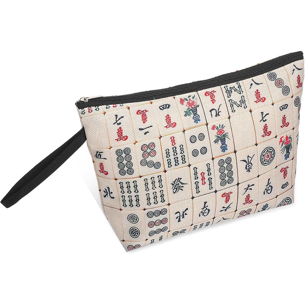 TIESOME ﻿ Bolsa de Cosméticos com Tema de Mahjong, Bolsa de Maquiagem de Poliéster com Zíper, Presentes de Mahjong para