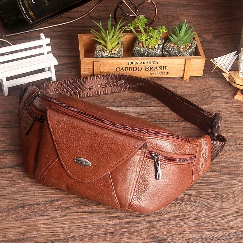 CHEER SOUL/Xizhixiu Bolsa de cintura masculina de couro de vaca Bolsa de cintura esportiva Bolsa de cintura de couro de