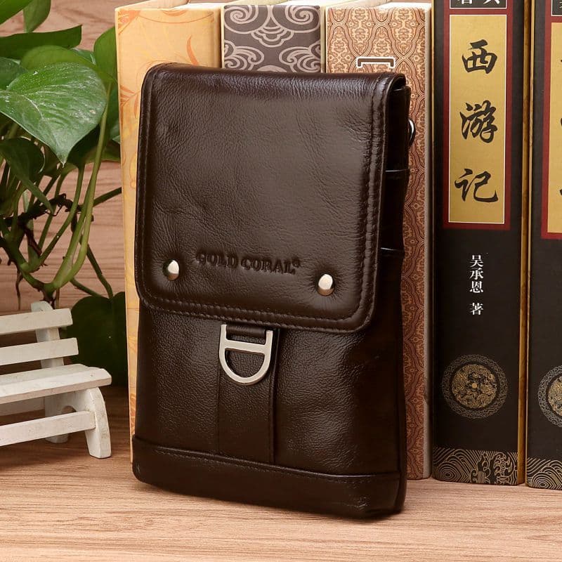 Bolsa de cintura masculina de couro genuíno Coral dourado multifuncional Cross-body bolsa pequena primeira camada de cou