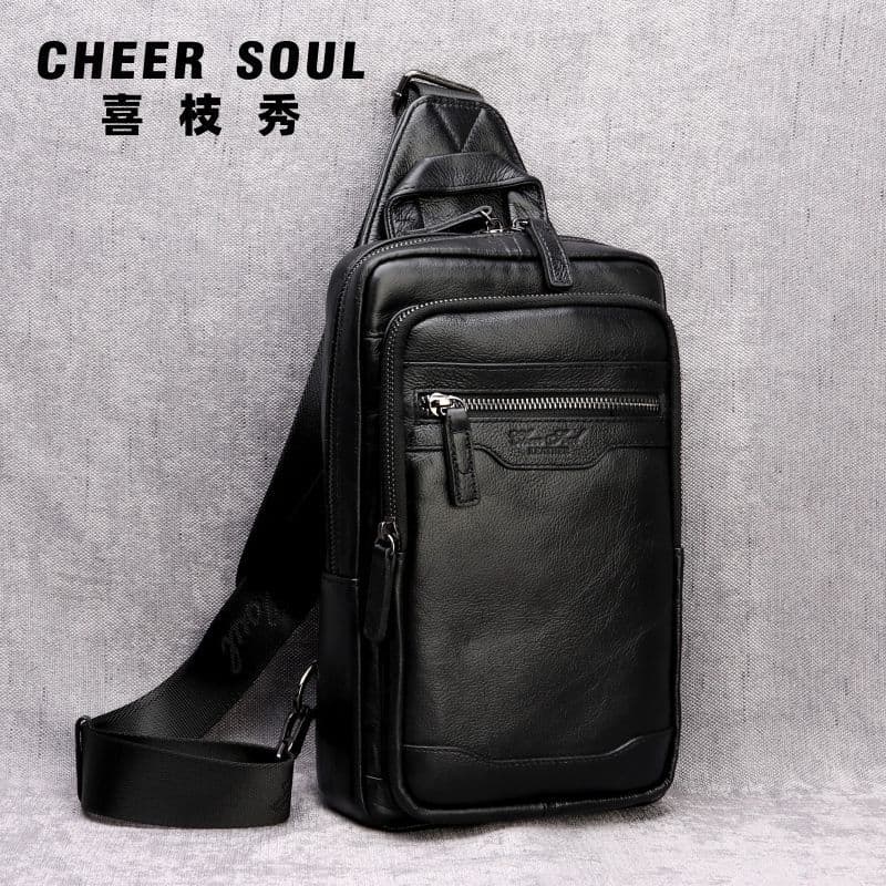 Xizhixiu Bolsa mensageiro masculina de 23 cm Bolsa de peito Bolsa de ombro de couro portátil pequena multifunciona