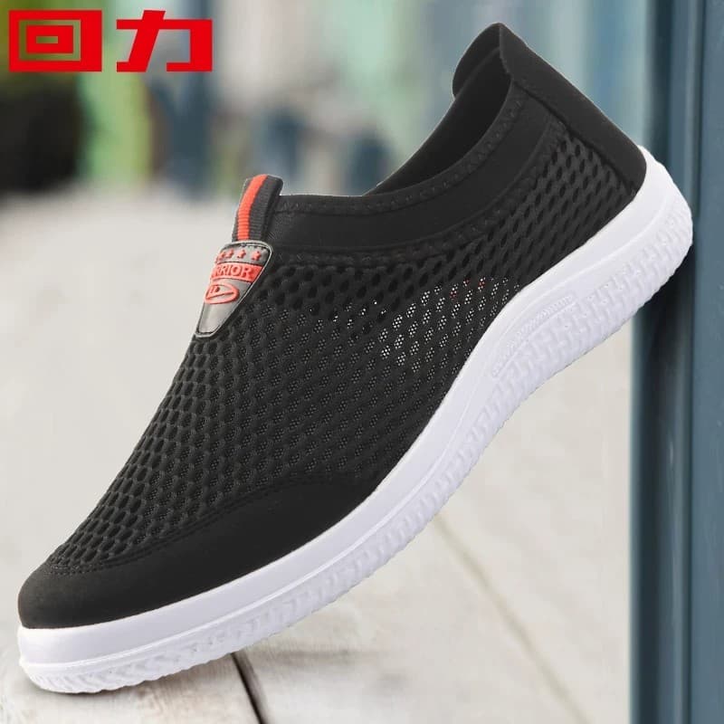 Puxar para trás sapatos masculinos 2026 novo estilo verão respirável tênis de corrida esportes sapatos de malha deslizam