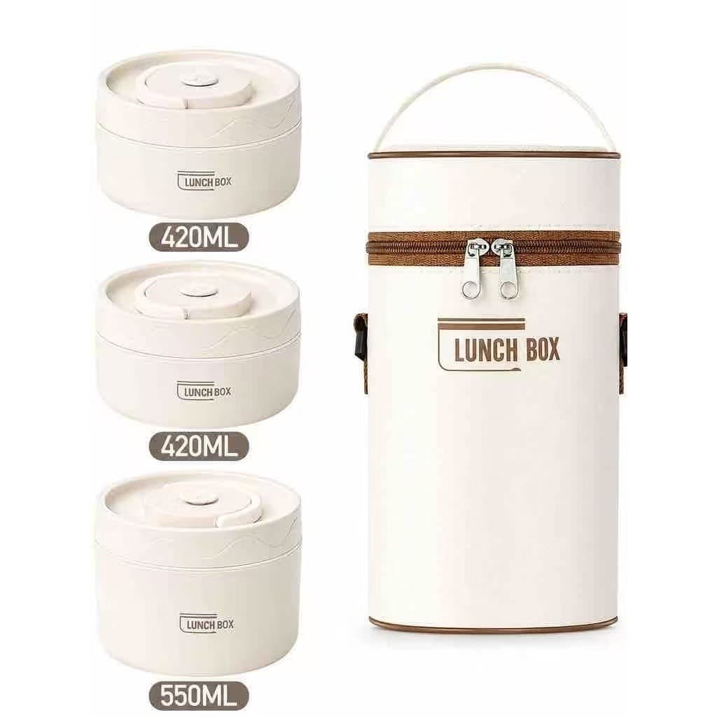 Recipiente térmico portátil multifuncional de aço inoxidável 304, com vedação e design redondo, ideal para almoço