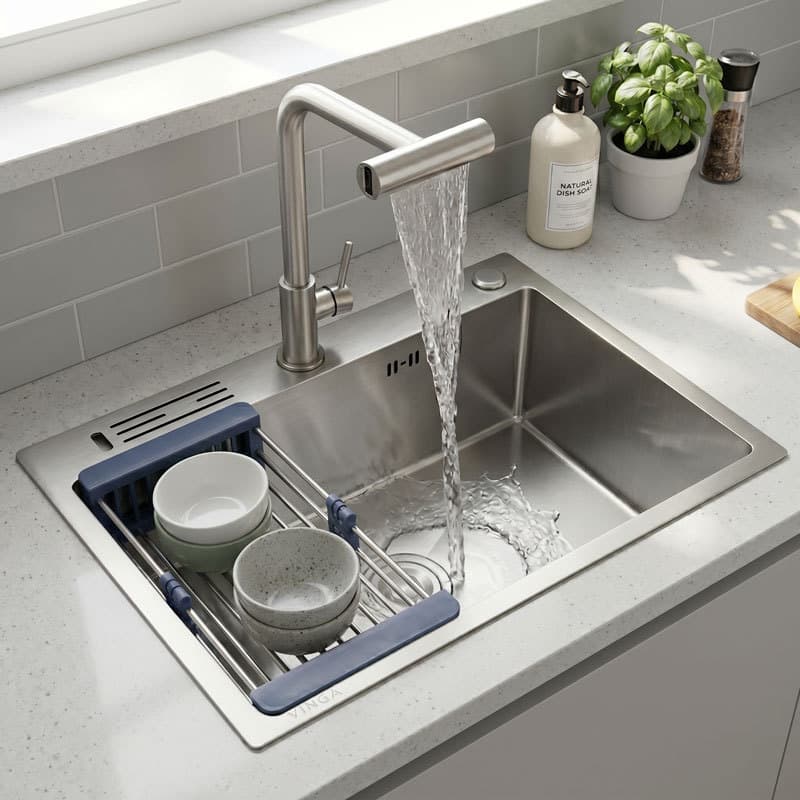 Kit Cuba Gourmet 60x45cm Inox Porta-Facas Torneira Cozinha Fria 360° 4 Jatos