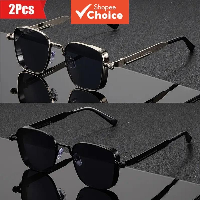 2 Pçs Óculos De Sol Quadrados De Metal Uv400 Esporte Ciclismo Protetor Clássico Neutro Pára -