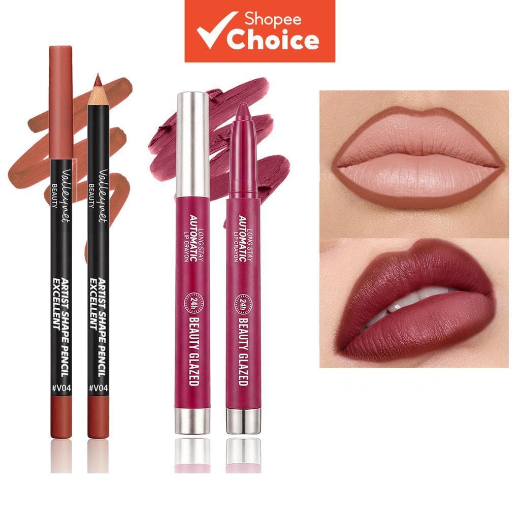 Lápis labial automático 24h Beauty Glazed e delineador labial em formato artístico Valleymet – à prova d’água,