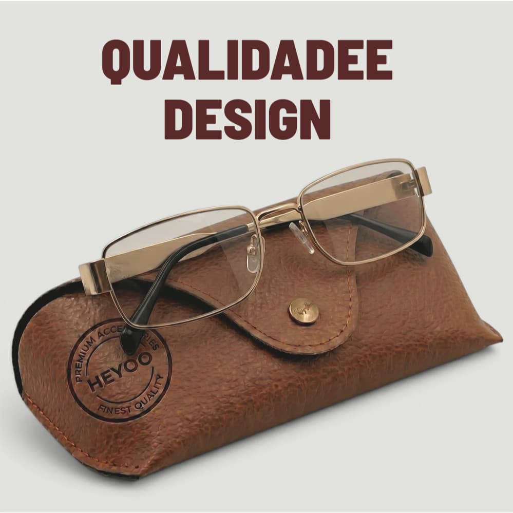 Heyoo Óculos de visão retangular metal dourado armação leve sem incomodar as orelhas