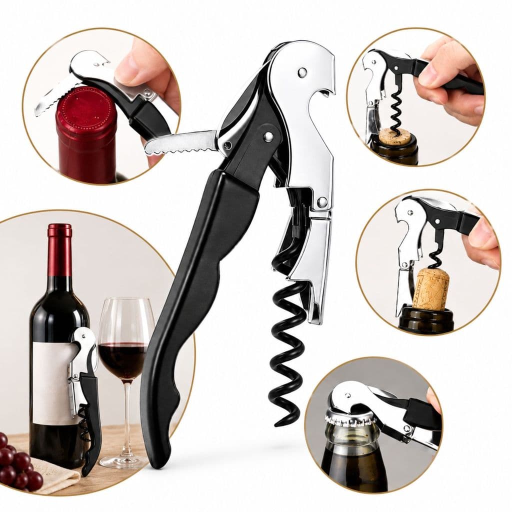 Abridor Vinho Garrafa Saca Rolhas Profissional Com Corta Lacre Aço Inox