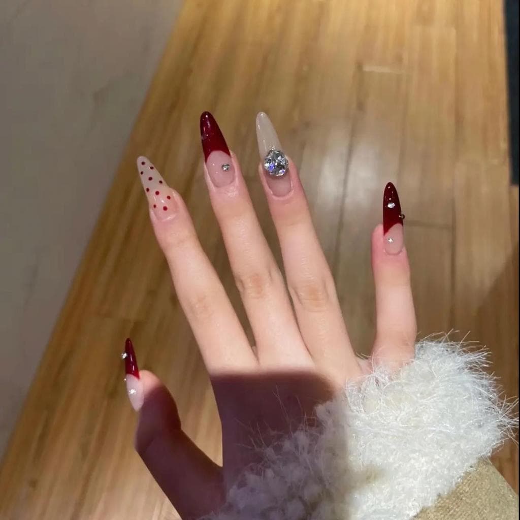 Outono inverno branco vermelho francês bolinhas ano novo chinês usar unhas luz luxo High-End sentimento temperamento art
