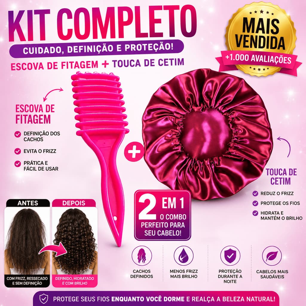 Kit 2 Itens Escova Onda Finalizadora + Touca Cetim Grande Anti Frizz Cuidados Cabelo ENVIO IMEDIATO!!!