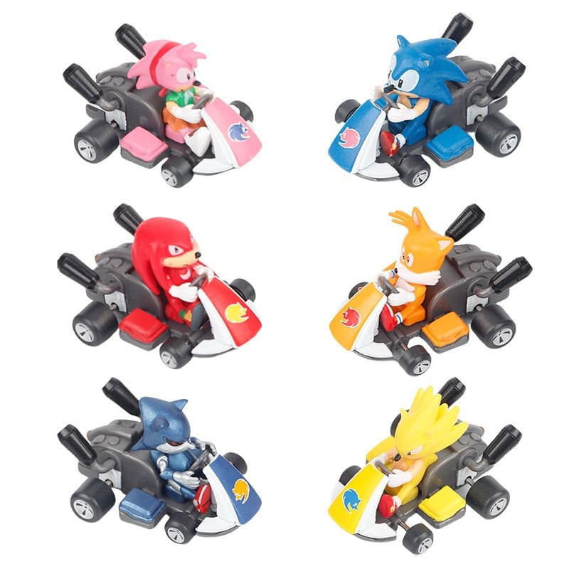 6Pcs/Set 4cm Jogo Sonic the Hedgehog Miles Prower Tails Metal Amy Rose Super Pull Back Car Versão Q Figuras De Ação De K