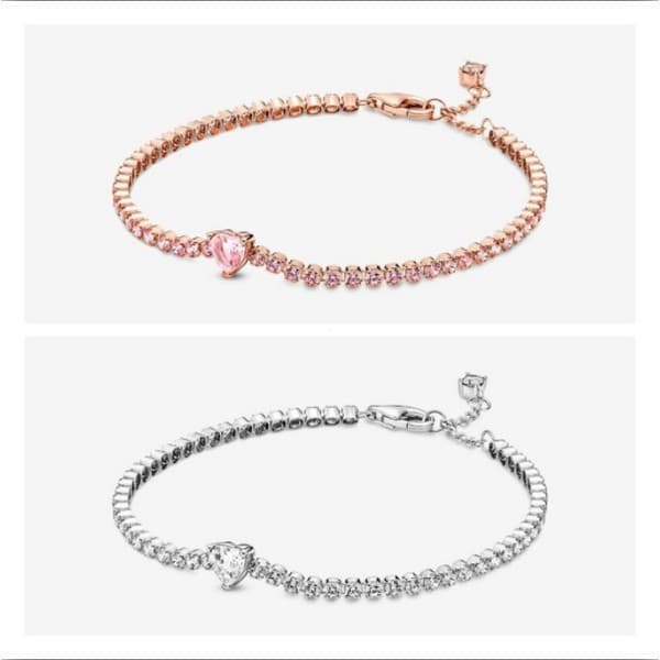 Pulseira De Tênis Dourada Com Coração Brilhante E Zircônia Rosa UOB0