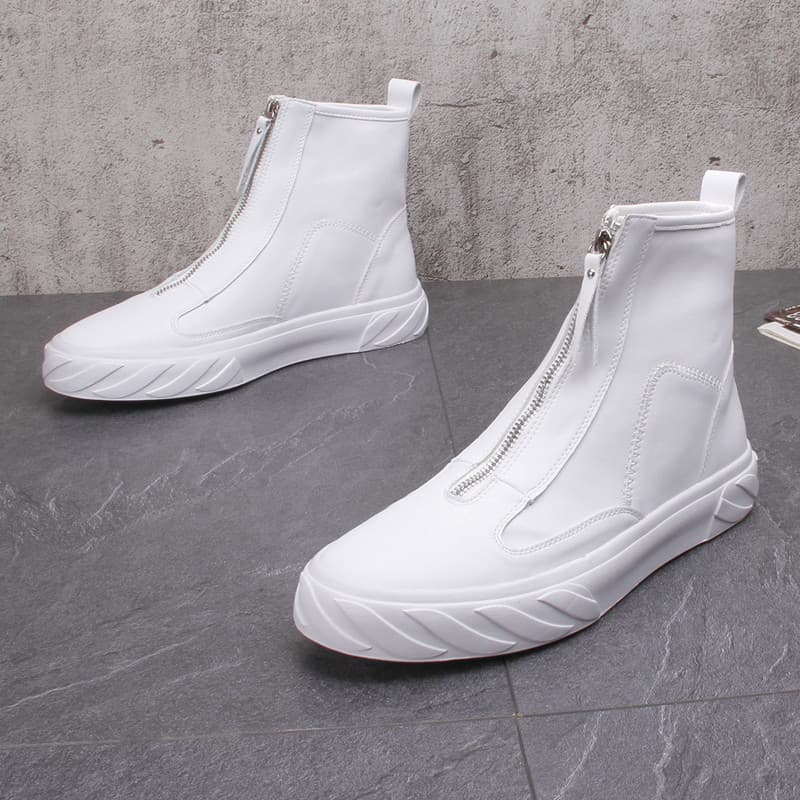 Sapatos masculinos brancos de cano alto moda britânica Martin botas na moda couro envernizado All-Match pequenas botas c