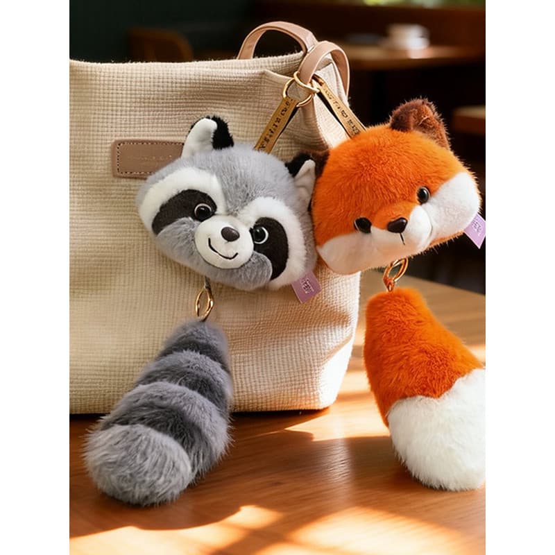 Bonito cauda grande pequeno guaxinim pequena raposa chaveiro de pelúcia saco pingente boneca na moda brinquedo saco pend