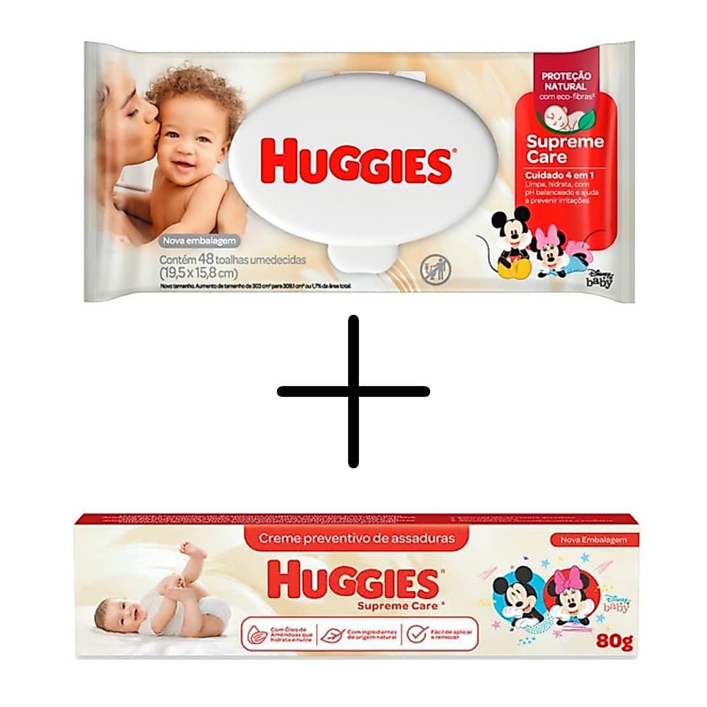 Kit Huggies Supreme Care- Toalhas Umedecidas 48 uni+ Pomada Prev Para Assaduras 80g