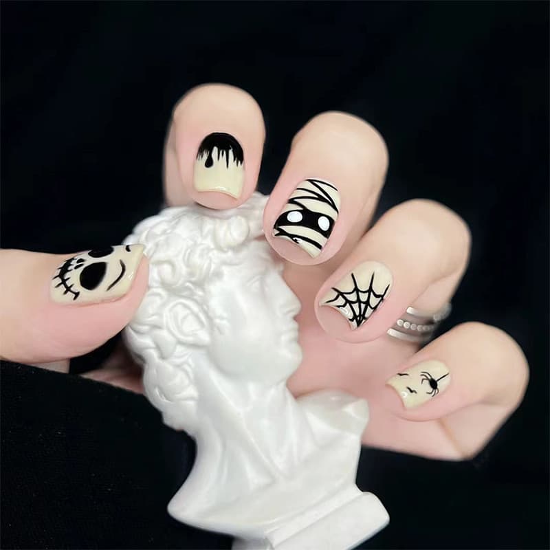 Halloween fantasma vestindo unhas pintados à mão remendos de unhas engraçado manicure remendos bonito unhas falsas manic