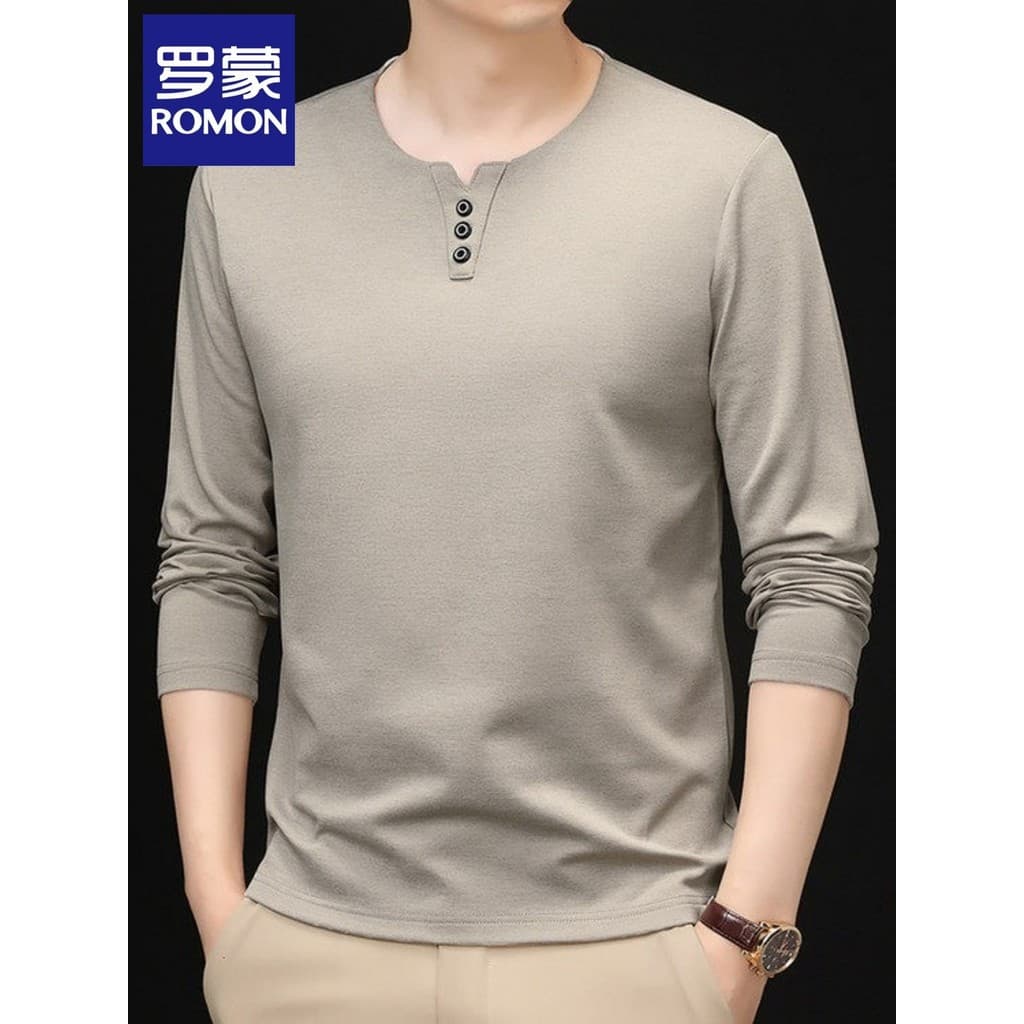 Lomon manga comprida gola coração outono camiseta masculina com decote em v cor sólida solta moletom Casual na moda tama