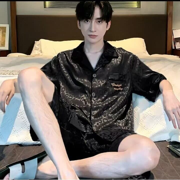 Hongteng terno masculino preferido de manga curta fino tamanho grande juventude pode usar fora de seda gelo ar condicion